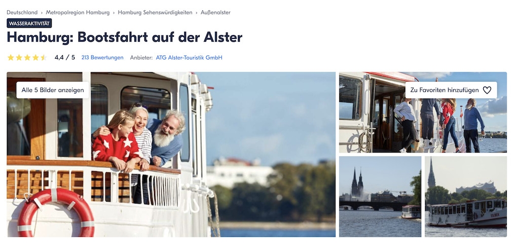 Bootsfahrt auf der Alster (Dauer 1 Stunden)