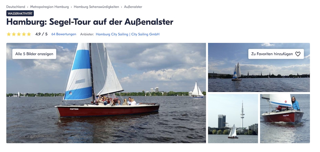 Segel-Tour auf der Außenalster (Dauer 1,5 Stunden)