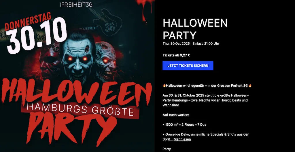 XXL Halloween-Party in der Großen Freiheit 36